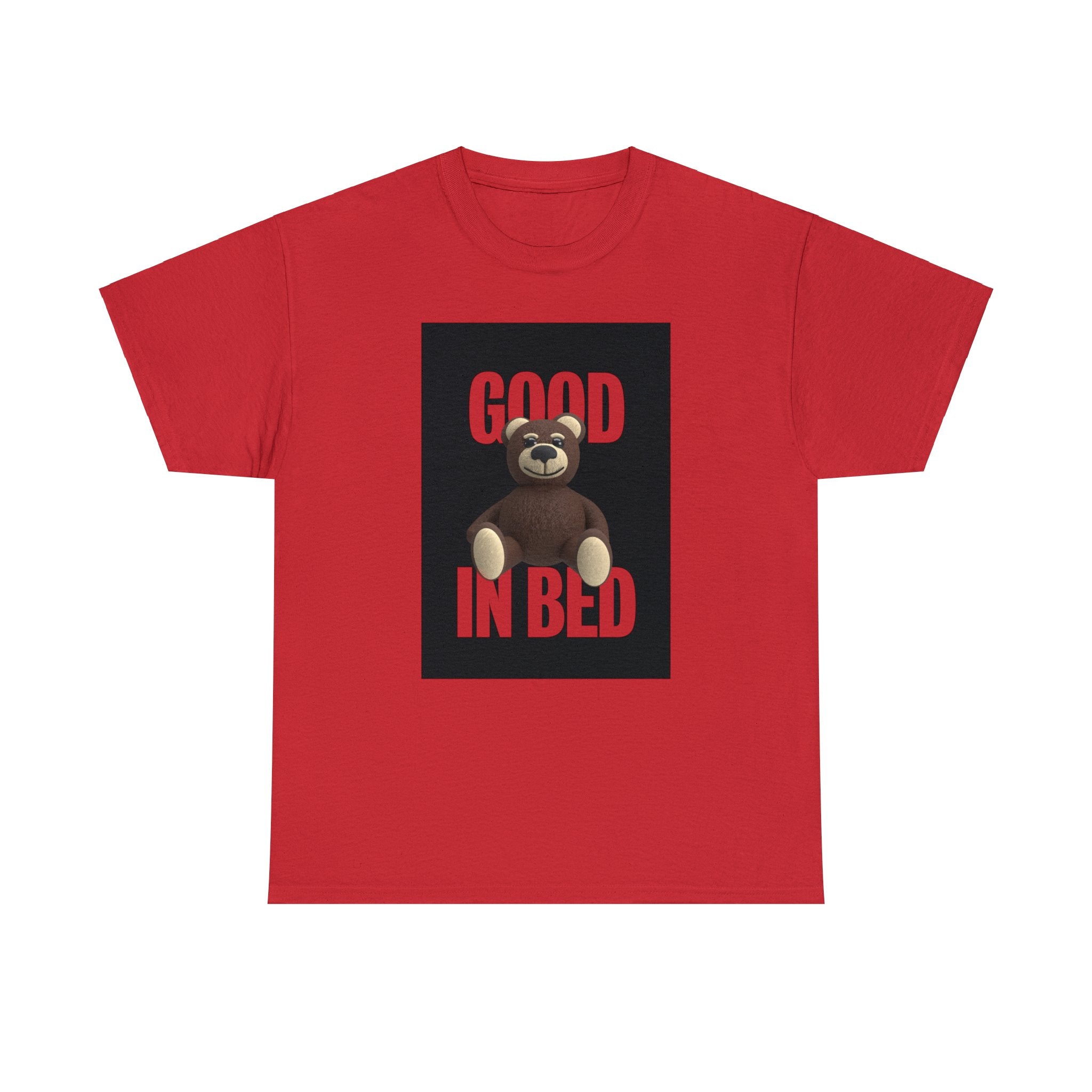 Front of red good in bed t shirt by Mixoloshe